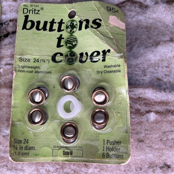 VTG Dritz Scovill buttons to cover Size 24 (5/8”)  & Size 30 Lightweight NonRust - Picture 2 of 3